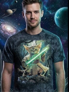 Star Wars Graphic T-Shirt with Cat Jedi Design